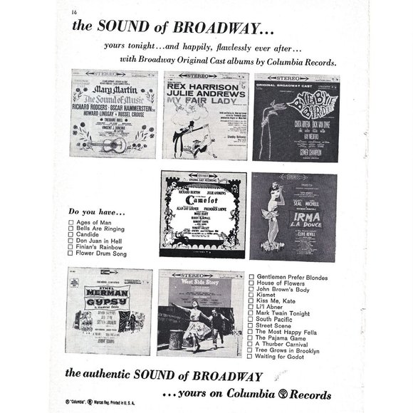 Sound Broadway Columbia Records Bye Bye Birdie 1960s Vintage Print Ad 9 in - Picture 1 of 2